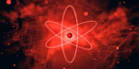 Red Atom Representation Abstract Background Science Technology Molecular Structure Chemistry Physics Nuclear Energy Scientific Illustration Digital Art Concept Design Education Research Laboratory