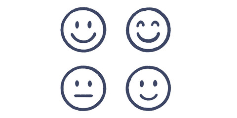 Hand drawn chalk or pencil emoji faces set with various expressions, different emotions. Simple sketch style emoticons