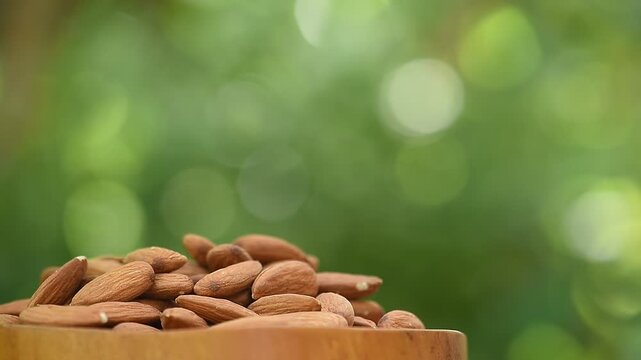 Almond seeds on natural background.