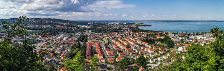 Husqvarna city cityscape overlooking Vattern lake