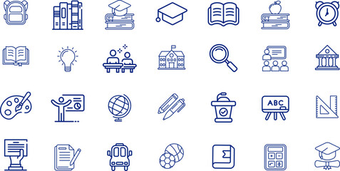 Educational Technology and Corporate Learning Suite Academic Icons for e-Learning Platforms and Training Management Systems