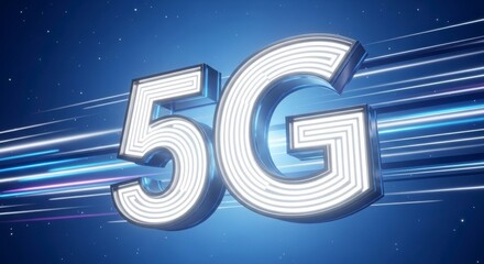 Fototapeta premium 5G Connectivity: The image embodies the essence of rapid technological progress, showcasing a futuristic depiction of 5G, with interconnected lines and radiant light. 