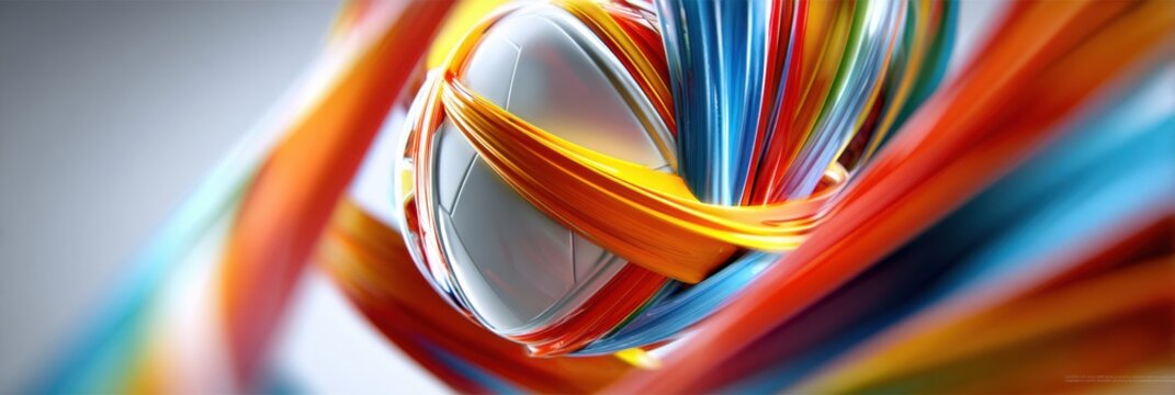 National Colors Ribbons Swirl Around a Soccer Ball With Motion Blur Effect