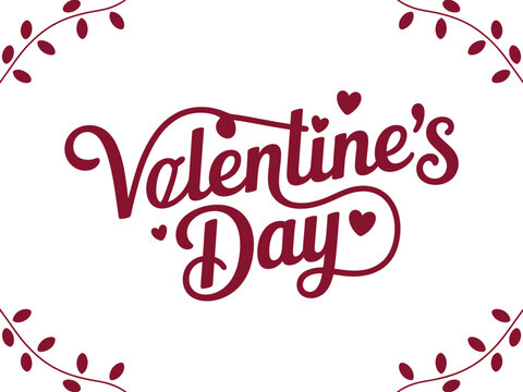 Decorative Valentine's Day lettering with hearts and floral accents.