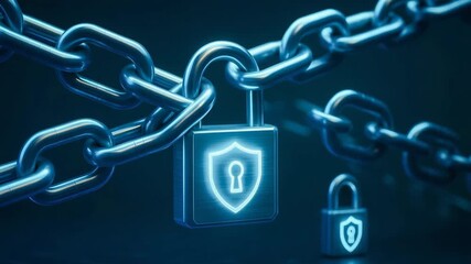 A close-up view of digital locks on metallic chains, symbolizing cybersecurity and data protection. Ideal for tech and security-related themes. - Powered by Adobe