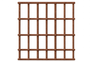 Rusty metal bars forming a grid showing imprisonment and confinement concept with clear transparent background