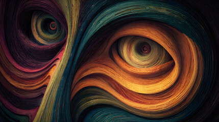 Close-up of hypnotic eyes in colorful abstract swirling pattern representing focus, awareness, and transformation for World Hypnotism Day

