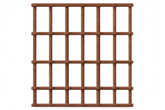 Rusty metal bars forming a grid showing imprisonment and confinement concept with clear transparent background