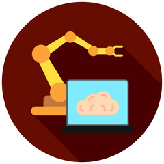 Machine Learning Icon, Rounded Mini Illustration Relate To Industry 4-0. Use For Modern Concept, Ui, Ux Web And App Development.