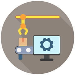 Monitoring Icon, Rounded Mini Illustration Relate To Industry 4-0. Use For Modern Concept, Ui, Ux Web And App Development.