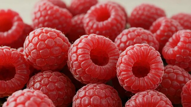 Close up of fresh red raspberries high angle view