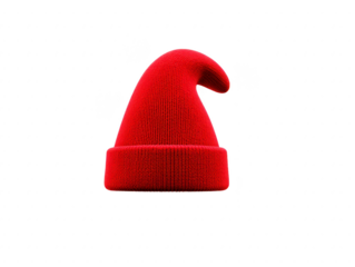 Red knit hat with pointed tip, cozy winter accessory, isolated on transparent background, perfect for festive or holiday themes, warm and cheerful style
