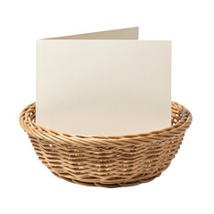 Blank white Greeting Card in Basket isolated on transparent background, PNG