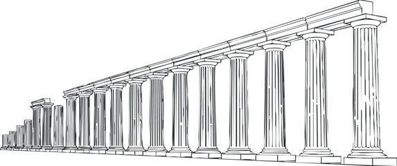 Fototapeta premium Line art illustration of ancient Greek columns in a perspective view, ideal for architectural design and historical projects