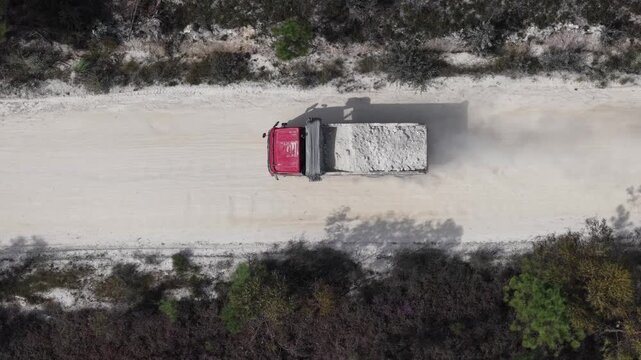 Top down view of loaded truck in a quarry 