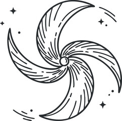Obraz premium Stylized black and white vector illustration of a swirling spiral design featuring dynamic curves and decorative elements