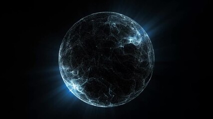 A virtual sphere consisting of energetic chaotic particles emitting energy and light.
 - Powered by Adobe