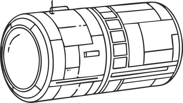 Outline vector illustration of a futuristic spacecraft module, ideal for technology and aerospace design projects