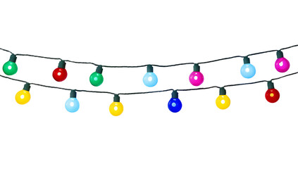 Naklejka premium String Of Colorful Christmas lights isolated on white background