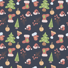 Socks Christmas New Year winter holidays gifts holidays toys sweets snowflakes calendar surprises hand drawn cute clipart cartoon