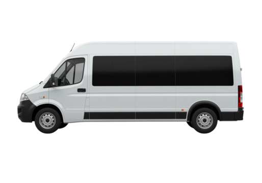 White passenger van side view isolated on a transparent background - Powered by Adobe
