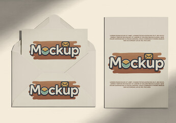 Envelope Stationery Card Wooden Surface Mockup
