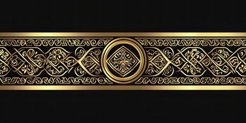 A striking black background adorned with an elaborate golden Celtic knot pattern