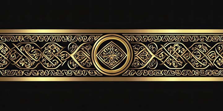 A striking black background adorned with an elaborate golden Celtic knot pattern