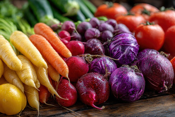 Colorful Fresh Vegetables on Rustic Wood