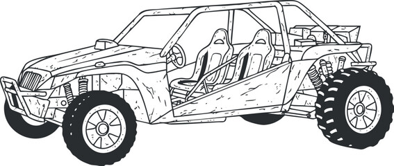 Fototapeta premium Detailed line art illustration of an off-road vehicle showcasing a modern design suitable for adventure and outdoor activities