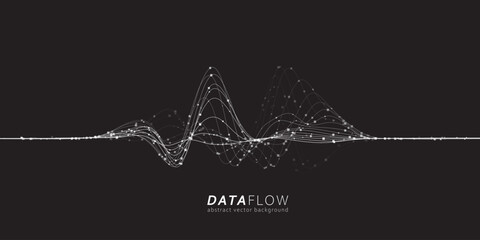 Big Data Flow wavy lines. Minimalistic neural network information flow. Digital dynamic trails of data.