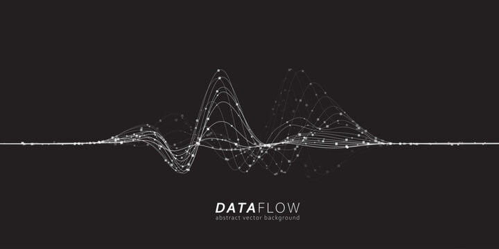 Big Data Flow wavy lines. Minimalistic neural network information flow. Digital dynamic trails of data.