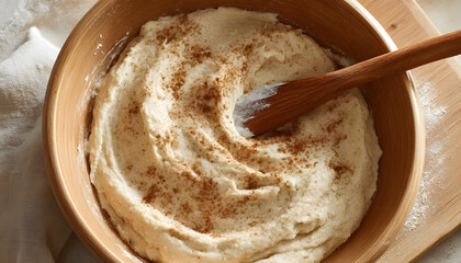 Mix being spread on cinnamon bun dough