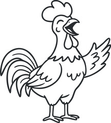 Playful outline vector illustration of a singing rooster, perfect for farm-themed designs and educational materials