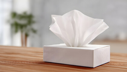 A box of tissues sitting on a table with a simple background
