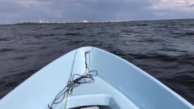 rough sea outside a fishing boat