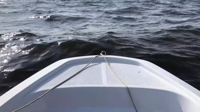 the boat rocks violently on the waves while moving