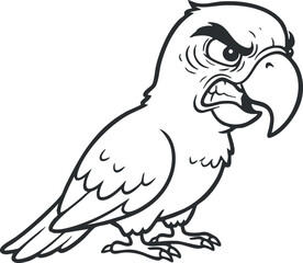 Fototapeta premium Angry cartoon parrot vector illustration in black and white style, ideal for playful designs and character branding