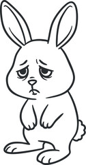 Obraz premium Cute cartoon rabbit character with a sad expression in a simple line art style, perfect for children's design projects