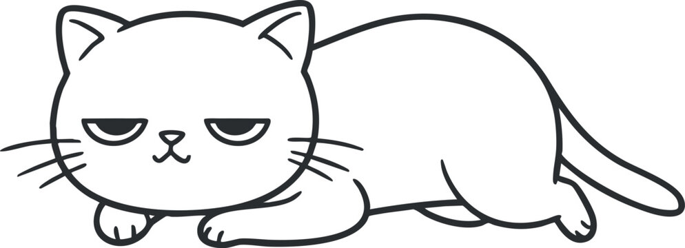 Cute minimalist line art illustration of a lazy cat character, perfect for pet-related designs and graphics