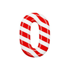 3D Rendered Number 0 in Red and White Candy Cane Stripes on Black Background digit zero isolated on a transparent background