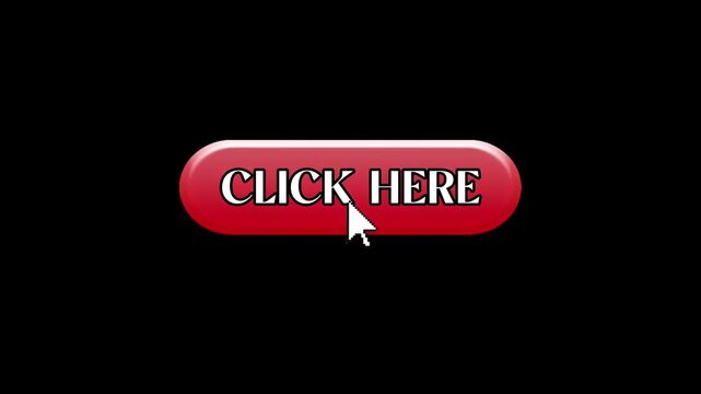 Animated CLICK HERE button with a mouse cursor performing a click action on a black background