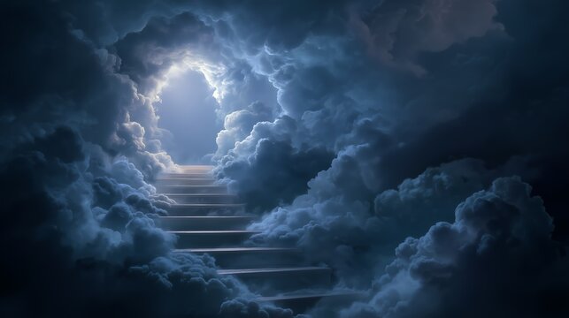 Stairway to Heaven: Dramatic clouds and light, hope and aspiration concept