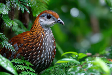Obraz premium Ferruginous Partridge in Lush Green Foliage
