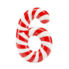 Number 6 Shaped Like a Red and White Striped Candy Cane on a Black Background Christmas holiday isolated on a transparent background