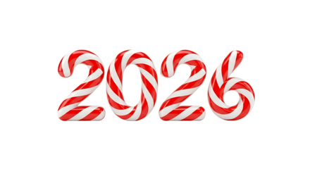 Year 2026 Numbers in Candy Cane Style 3D Render Isolated on Black Background graphic design isolated on a transparent background