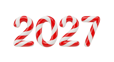 Year 2027 Formed by Red and White Striped Candy Canes on a Black Background Christmas holiday isolated on a transparent background