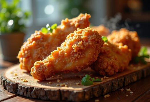 Audacious Fried Chicken Culinary Craftsmanship Golden Crust Rustic Delight Generously Seasoned