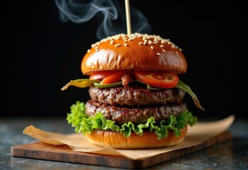 Decadent Artisan Burger with Premium Gold Leaf Highlight on Juicy Beef Patty and gourmet toppings