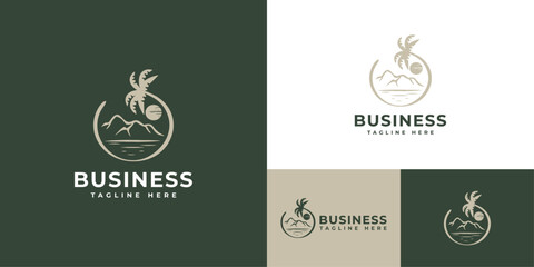 Beach and House Logo – Relaxing Coastal Real Estate Emblem with Waves, Palm, and Ocean View